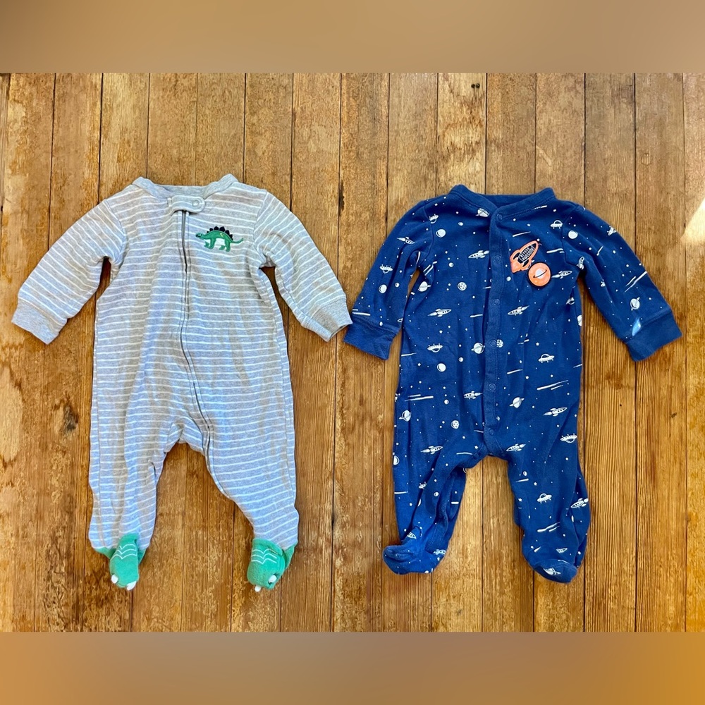 Two Cotton Sleep & Play Long Onesies Bundle size 3-6mo